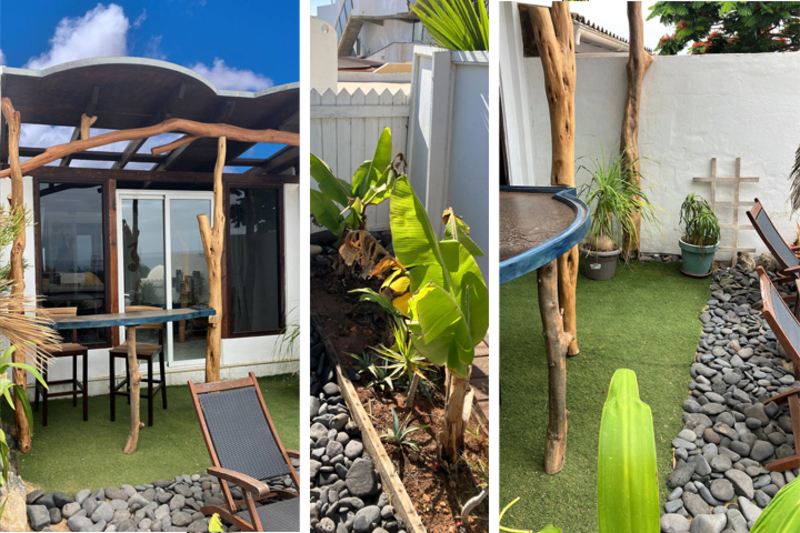 Garden with sun loungers
